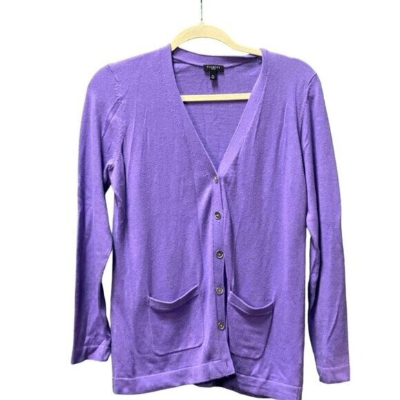 Talbots Long Sleeve V-Neck Orchid Purple Cotton Blend Cardigan Size S/P - Picture 3 of 5